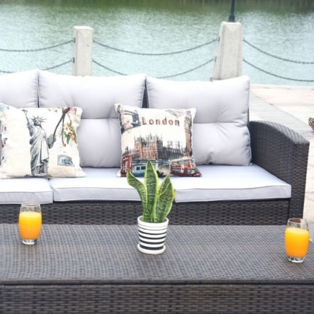 Six Piece Outdoor Brown Metal Sofa Seating Group With Cushions