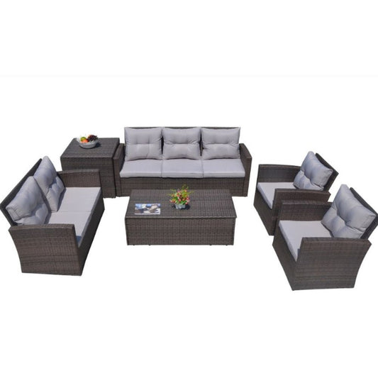 Six Piece Outdoor Brown Metal Sofa Seating Group With Cushions