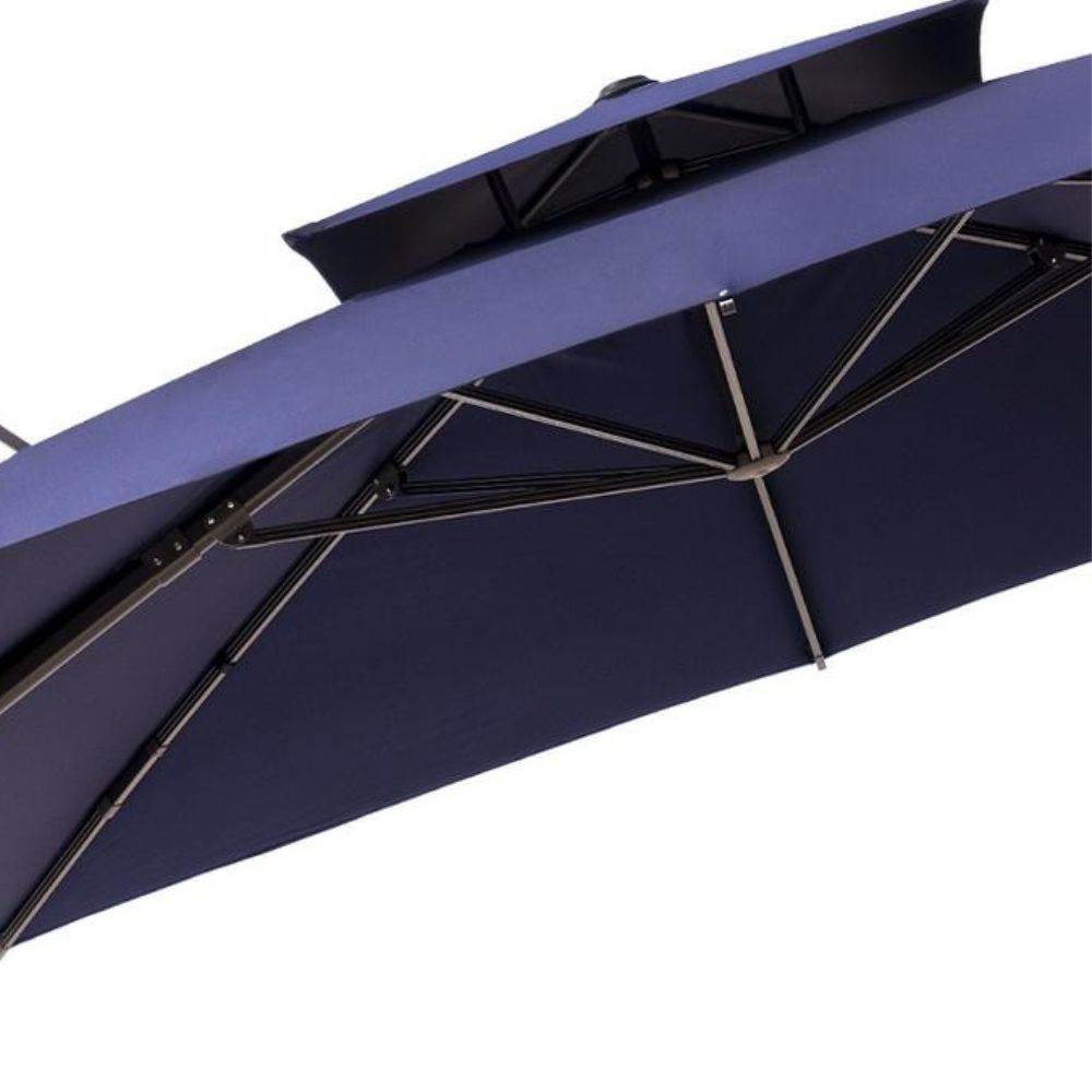 11' Navy Blue Polyester Round Tilt Cantilever Patio Umbrella With Stand