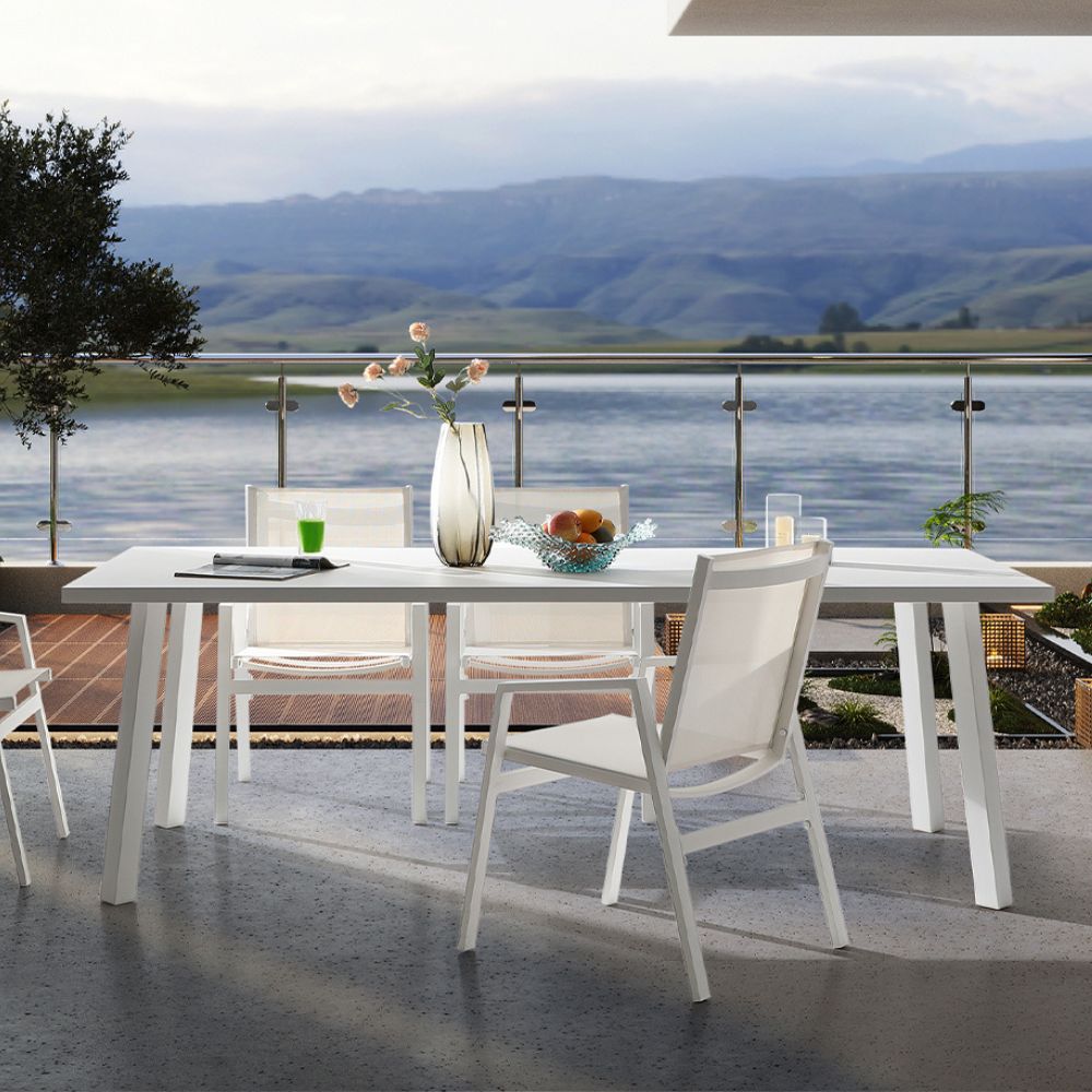 lifestyle Outdoor Rectangle Aluminum Matte White Dining Table goldstardining.com