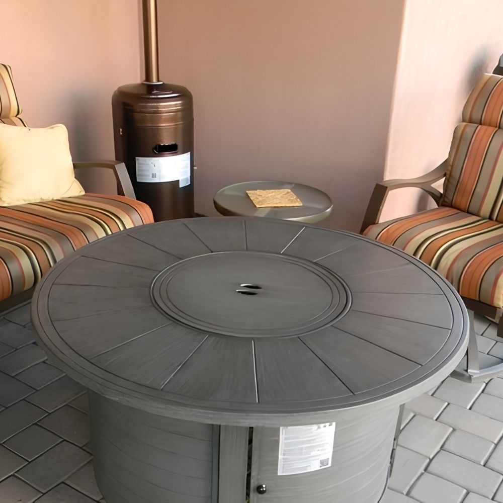 AZ Patio FS-2017-FPT Round Aluminum Fire Pit, Faux Wood Finish