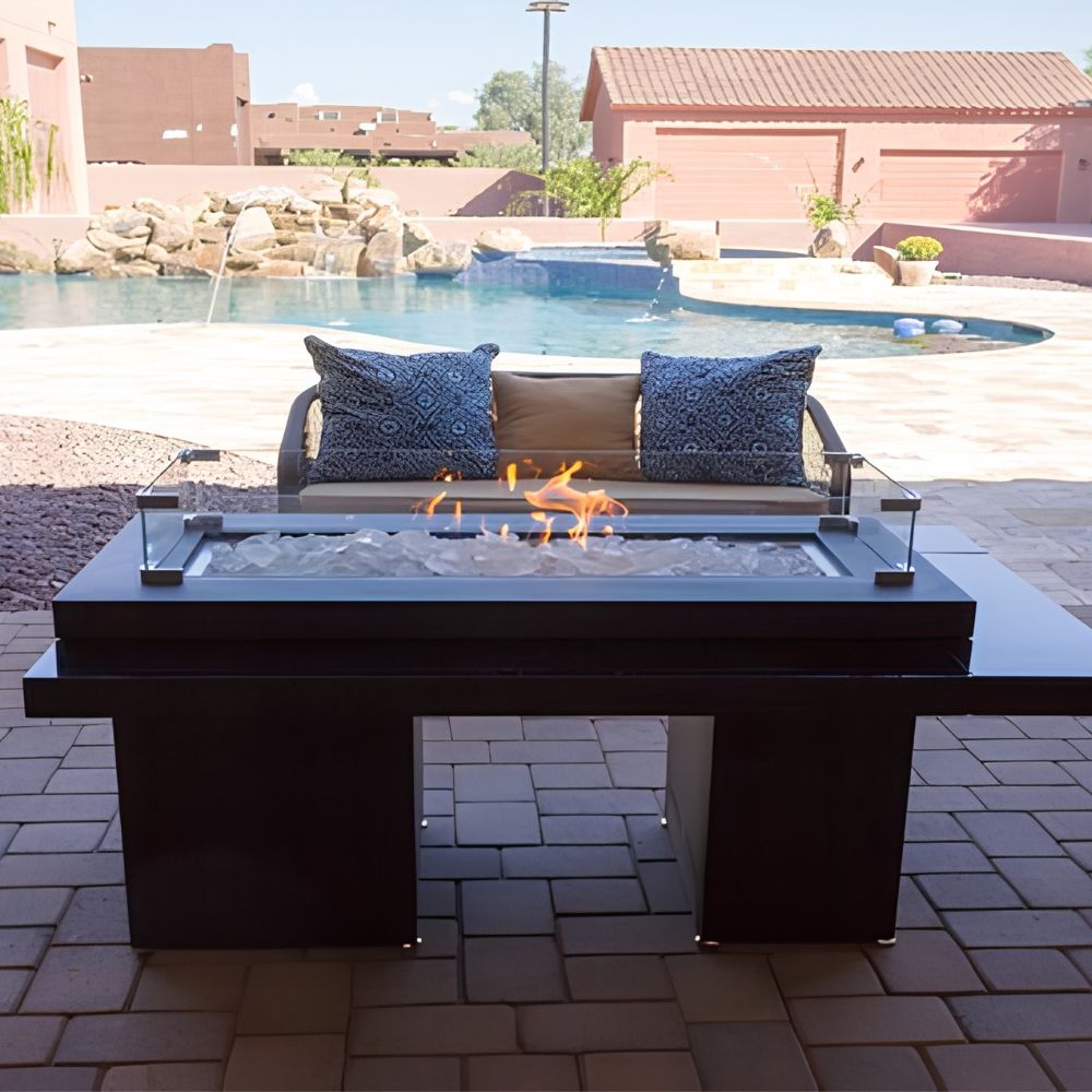 AZ Patio GSF-RFP Rectangle Two-Tier Glass Top Fire Pit, Black/Mocha
