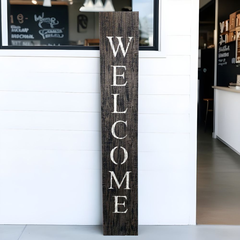 5' Rustic Black And White Front Porch Welcome Sign