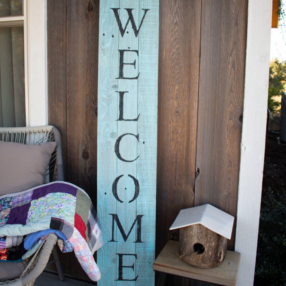 5' Rustic Light Aqua Blue Front Porch Welcome Sign