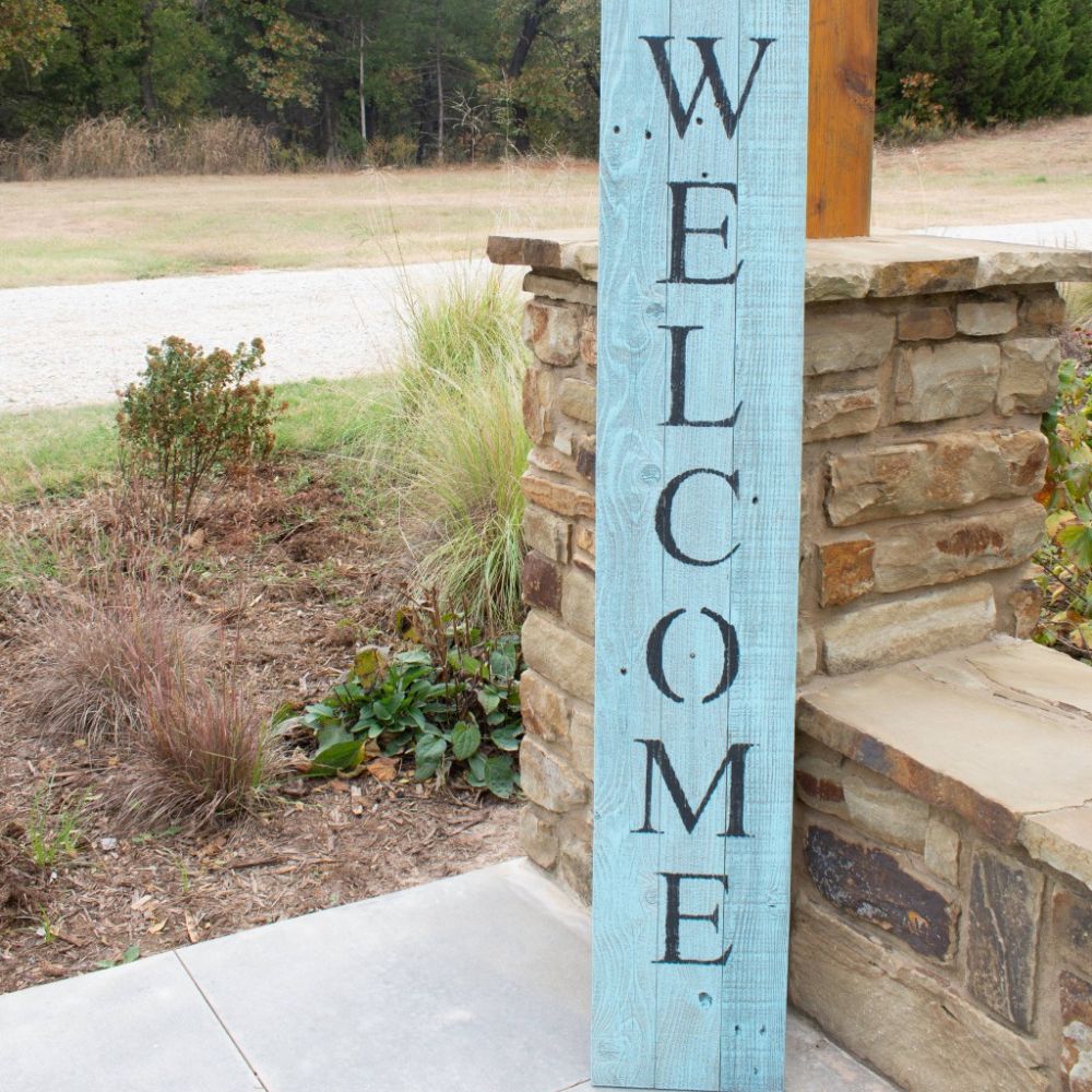 5' Rustic Light Aqua Blue Front Porch Welcome Sign