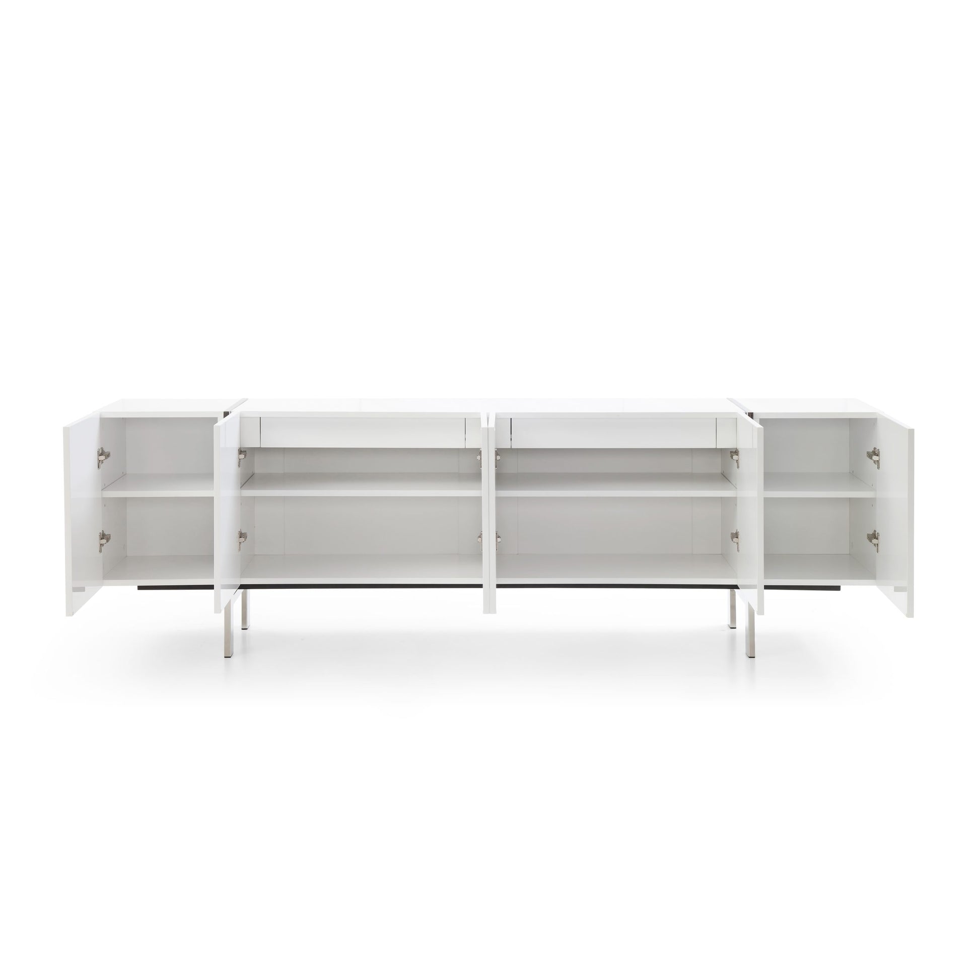 Whiteline Struttura Buffet Large, high gloss white, adjustable shelves, polished stainless steel legs SB1249L-WHT - GOLD STAR Dining