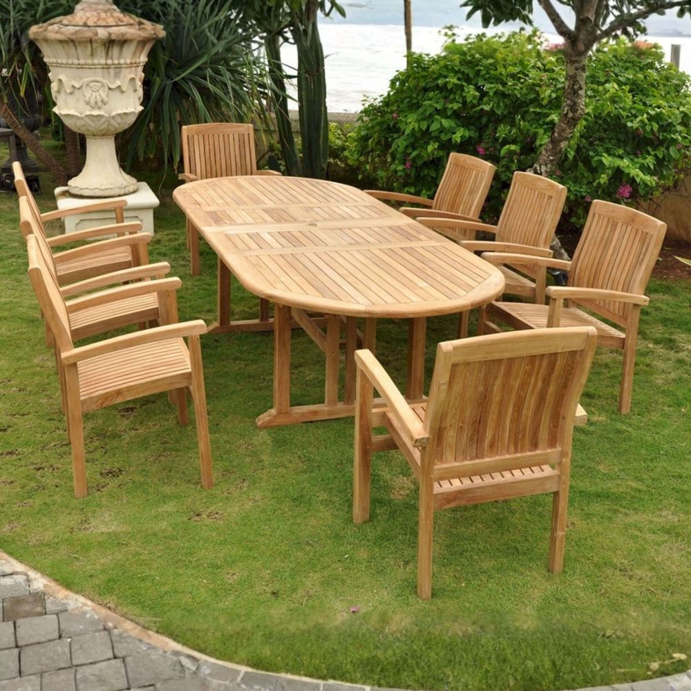 Anderson Teak Sahara Stackable 9-Pieces Oval Dining Set Set-75
