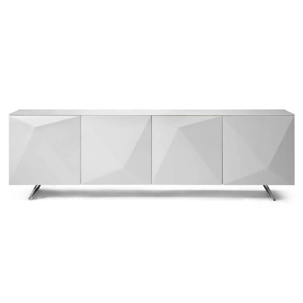 white Samantha Geometric Design Doors High Gloss Tempered Glass Top Buffet, goldstardining.com