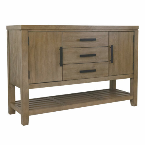 Sunset Trading Saunders Sideboard Buffet Server TV Home Entertainment Center | Storage Cabinet Drawers Open Shelf USB Power Strip | Brown Acacia Wood | Accent Console Table for Kitchen, Dining, Living Room, Entryway, Bedroom ED-D18620SV