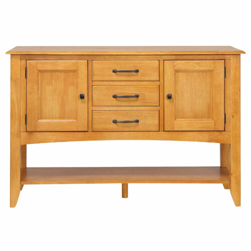 Sunset Trading Selections Sideboard with Large Display Shelf | 3 Drawers 2 Storage Cabinets | Light Oak DLU-1122-SB-LO