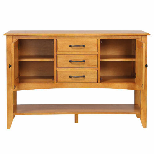 Sunset Trading Selections Sideboard with Large Display Shelf | 3 Drawers 2 Storage Cabinets | Light Oak DLU-1122-SB-LO