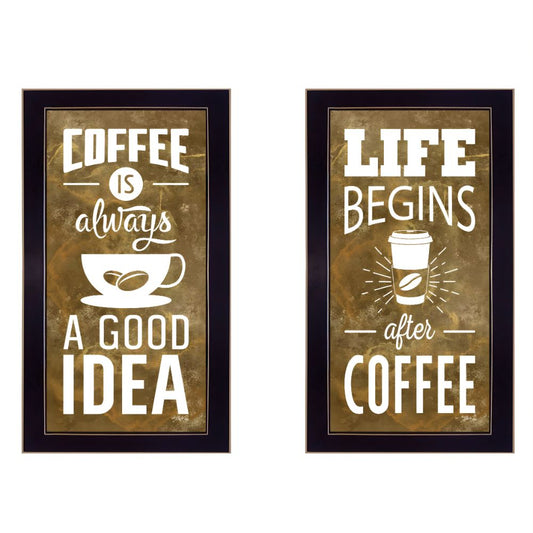 Set Of Two Life Begins and Ends With Coffee Black Framed Print Wall Art