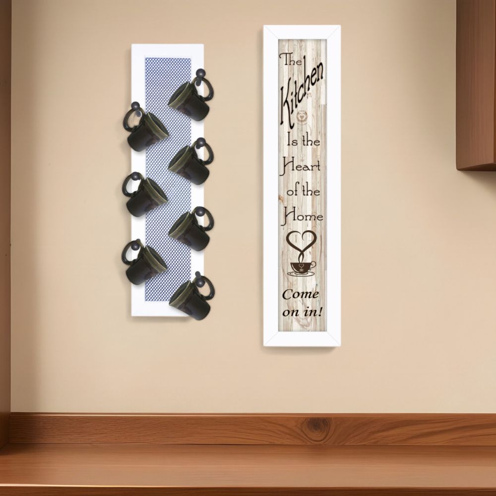 Set Of Two Come On In with Seven Peg Mug Rack 2 Black Framed Print Kitchen Wall Art