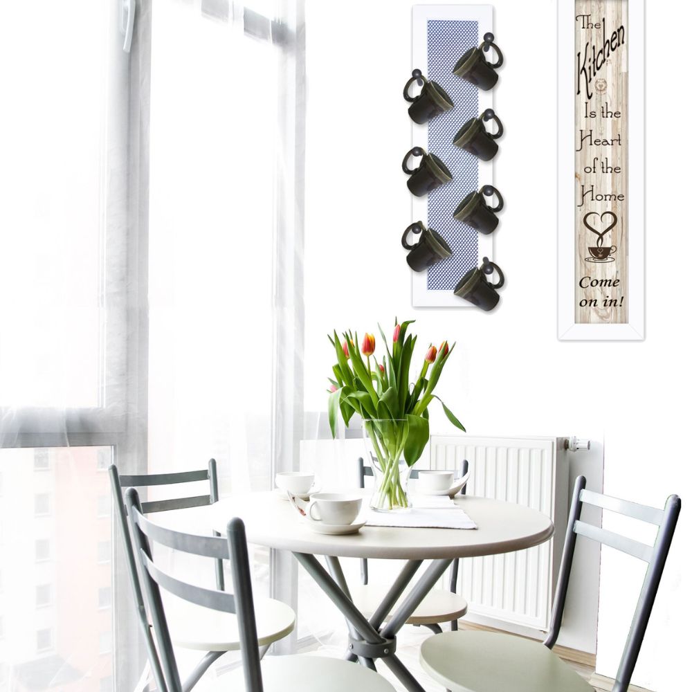 Set Of Two Come On In with Seven Peg Mug Rack 2 Black Framed Print Kitchen Wall Art