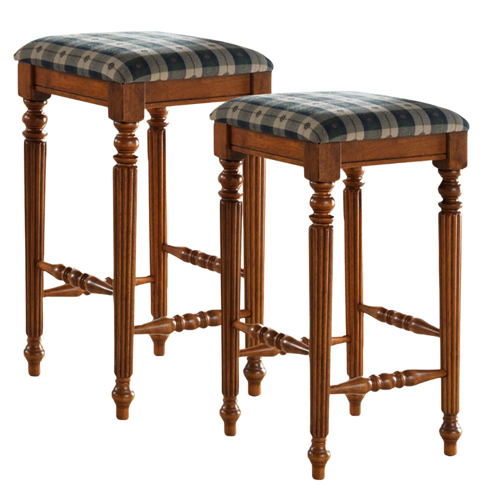 Set of 2 Solid Oak Upholstered Bar Stools, goldstardining.com