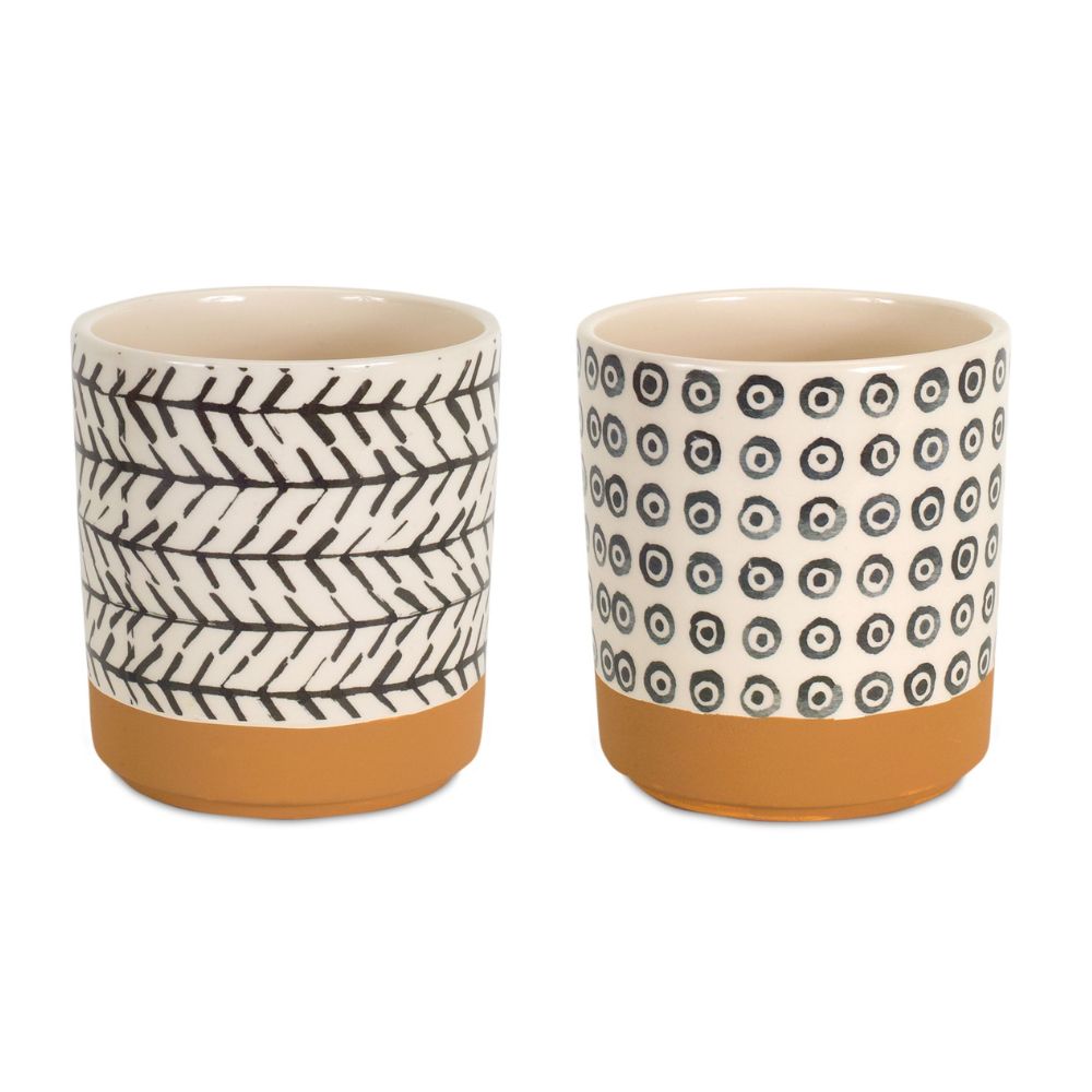 Set of Four Cream Dolomite 3 Oz Round Pot Planters