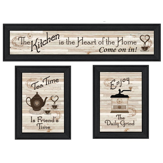 Set of Three Kitchen Black Framed Prints Wall Art