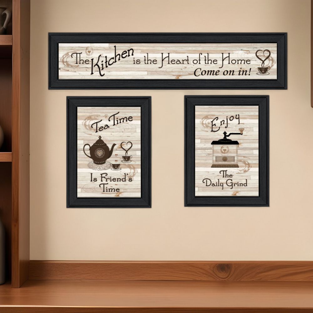 Set of Three Kitchen Black Framed Prints Wall Art