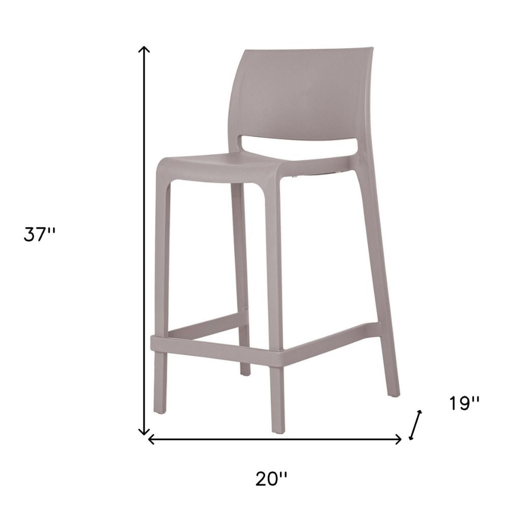 Set of Two 26" Taupe Heavy Duty Plastic Low Back Outdoor Counter Height Bar Chairs