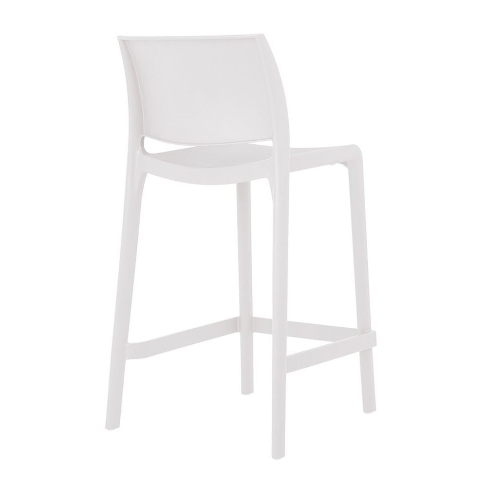 Set of Two 26" White Heavy Duty Plastic Low Back Outdoor Counter Height Bar Chairs