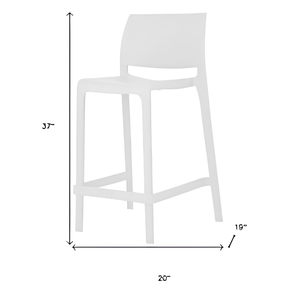 Set of Two 26" White Heavy Duty Plastic Low Back Outdoor Counter Height Bar Chairs