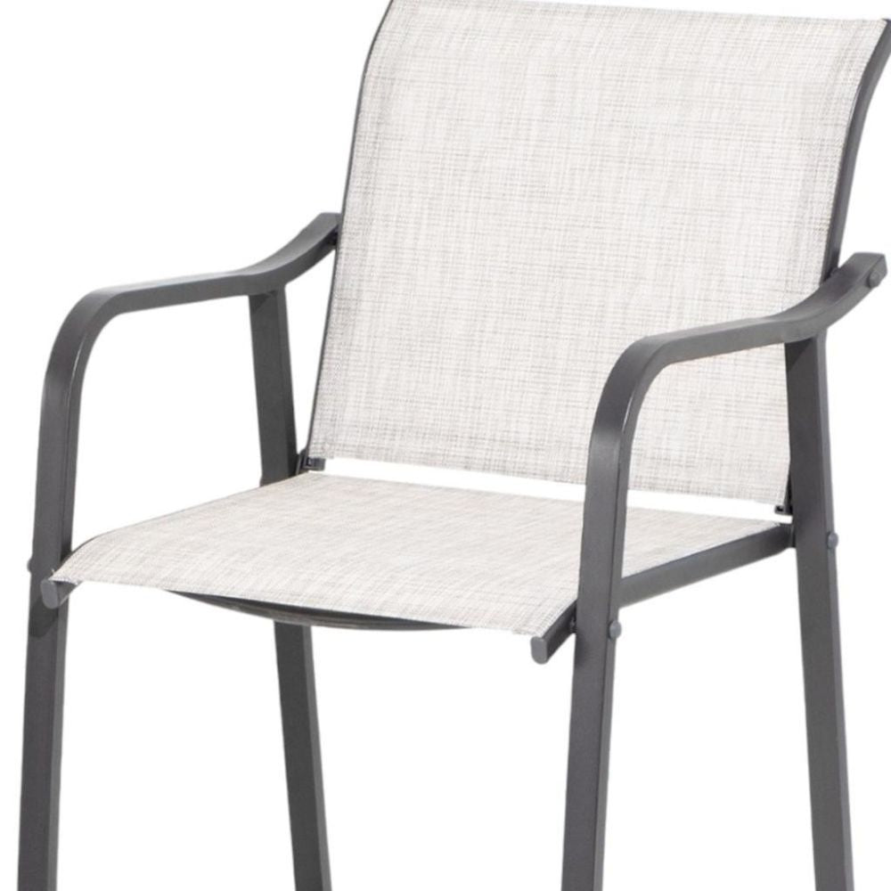 Set of Two 28" Gray Steel Outdoor Bar Height Chairs with Footrest