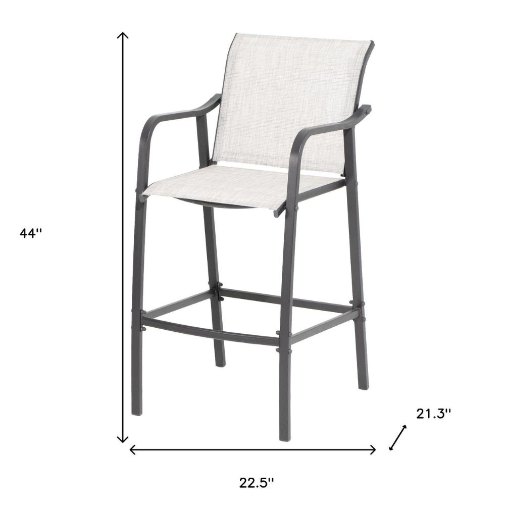 Set of Two 28" Gray Steel Outdoor Bar Height Chairs with Footrest