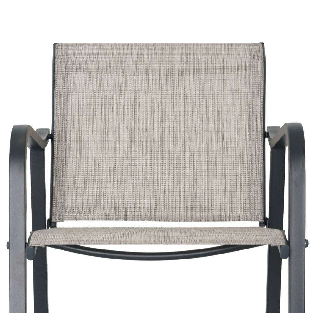 Set of Two 28" Gray Steel Outdoor Bar Height Chairs with Footrest