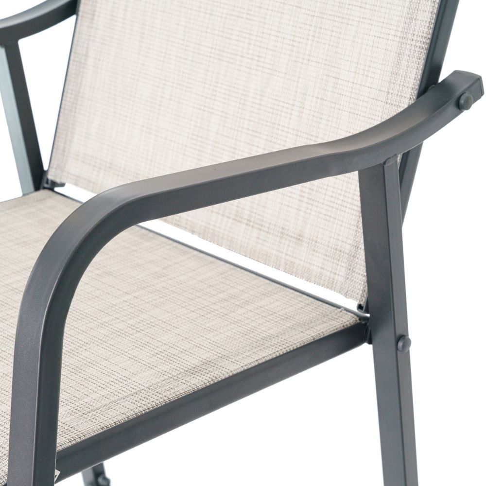 Set of Two 28" Gray Steel Outdoor Bar Height Chairs with Footrest