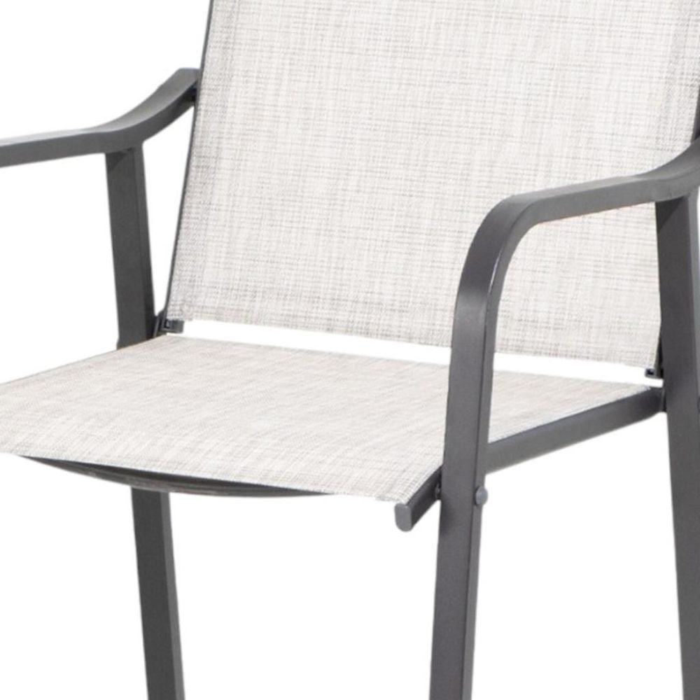 Set of Two 28" Gray Steel Outdoor Bar Height Chairs with Footrest