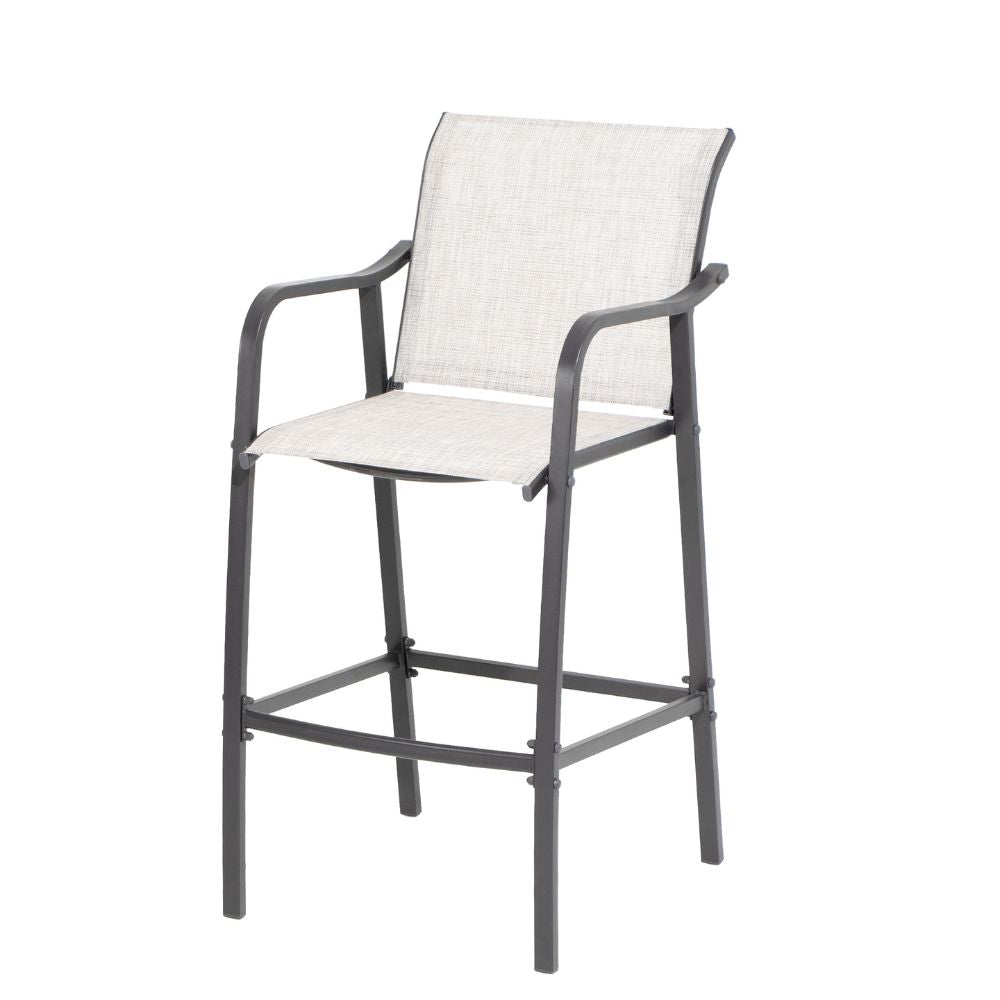 Set of Two 28" Gray Steel Outdoor Bar Height Chairs with Footrest