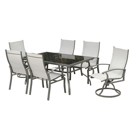 Seven Piece Black and Gray Rectangular Glass Dining Set with Six Chairs