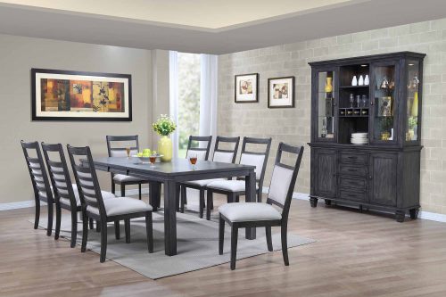 Sunset Trading Shades of Gray 11 Piece 82" Rectangular Extendable Dining Set | Lighted China Cabinet | Upholstered Chairs | Seats 8 DLU-EL9282-C90-BH11PC