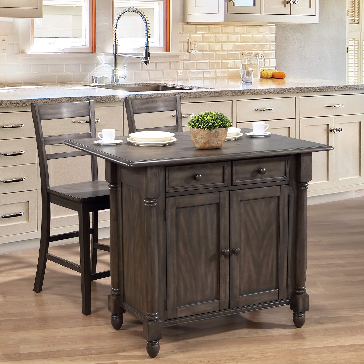 Shades of Gray Drop Leaf Kitchen Island DLU-KI-4222-AG