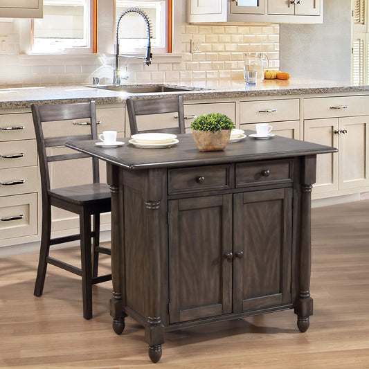 Shades of Gray Drop Leaf Kitchen Island DLU-KI-4222-AG