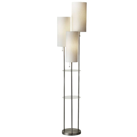 68" Silver Three Light Novelty Floor Lamp With White Linen Cylinder Shade