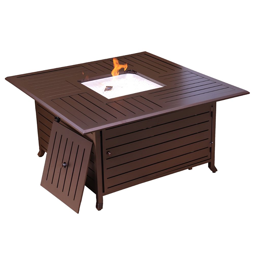 SquareSlattedAluminumFirepitInBronze-lifestyle2, goldstardining.com