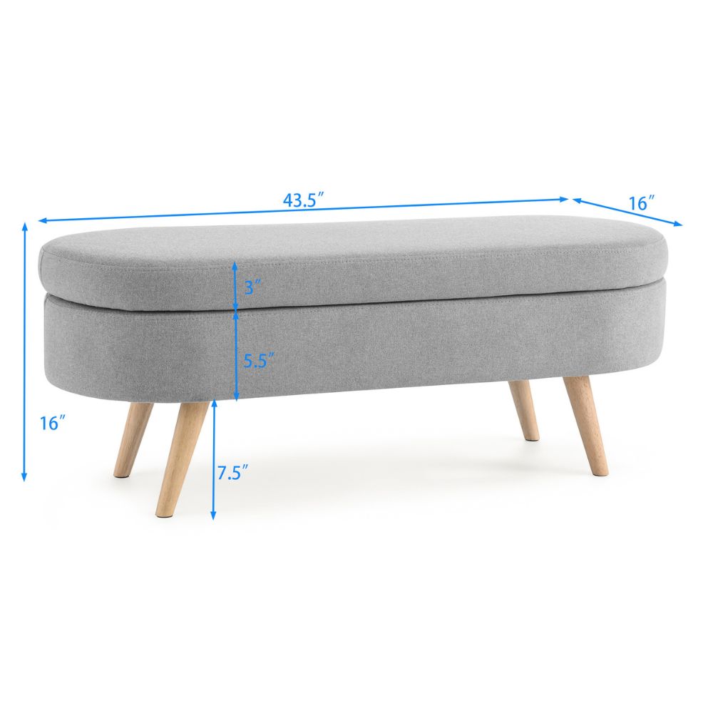 44" Gray and Brown Linen Upholstered Storage Bench with Flip Top