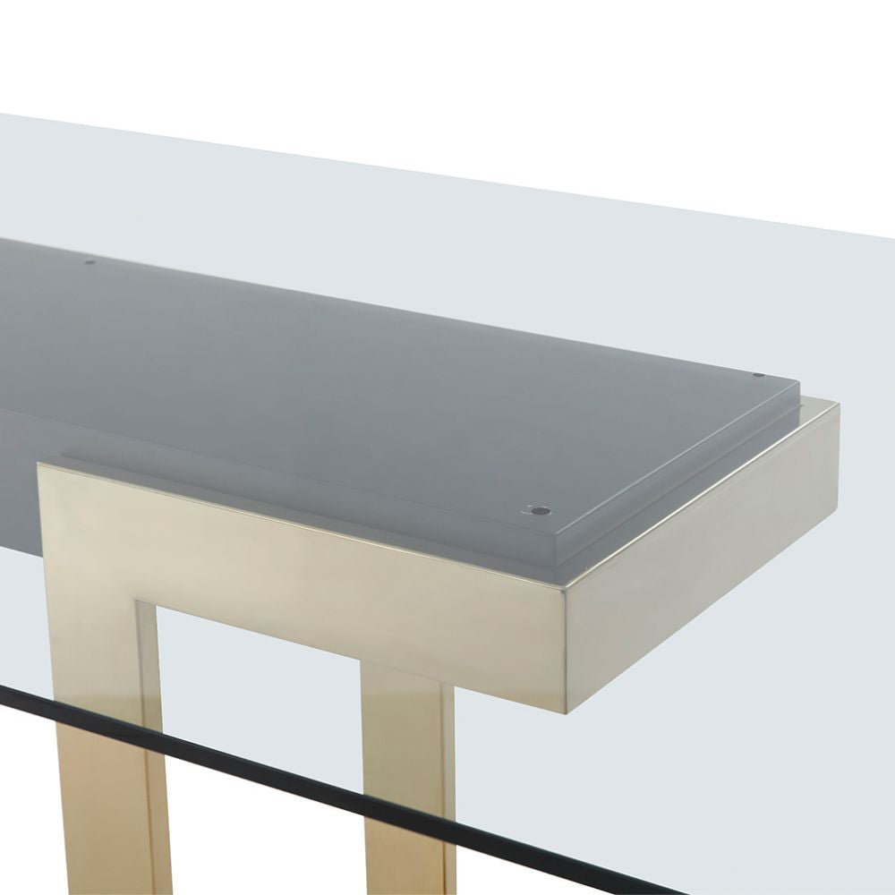 tabletop Sumo Glass-Tempered Polished Gold Stainless Steel Base 87" Rectangle Dining Table, goldstardining.com