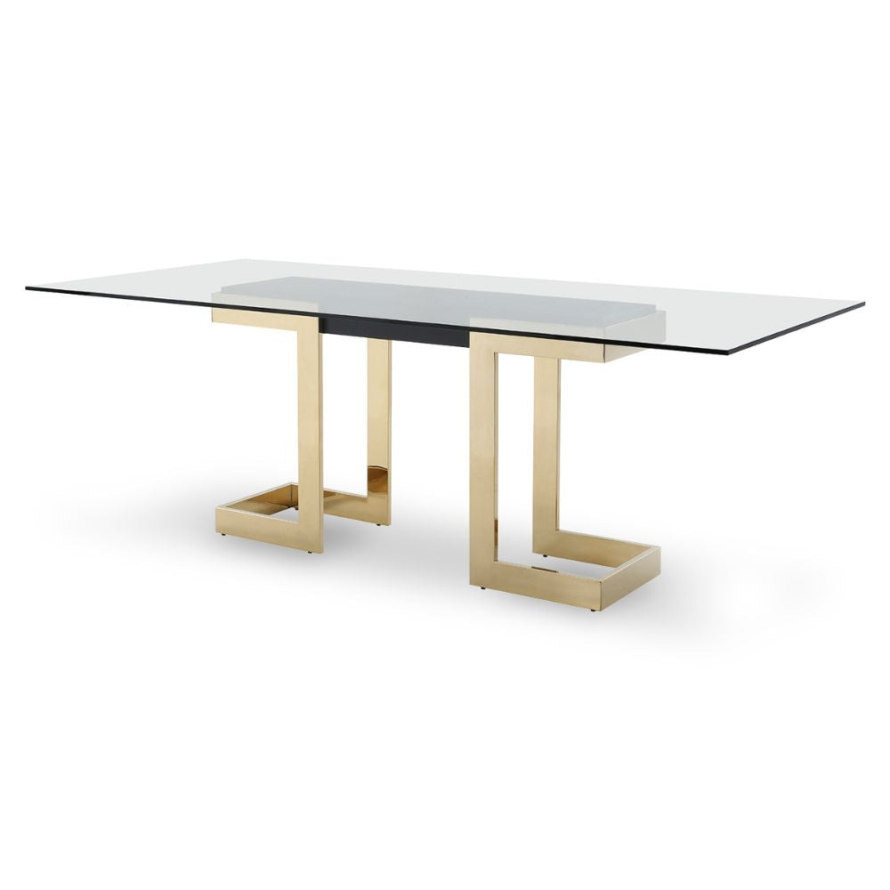 Sumo Glass-Tempered Polished Gold Stainless Steel Base 87" Rectangle Dining Table, goldstardining.com