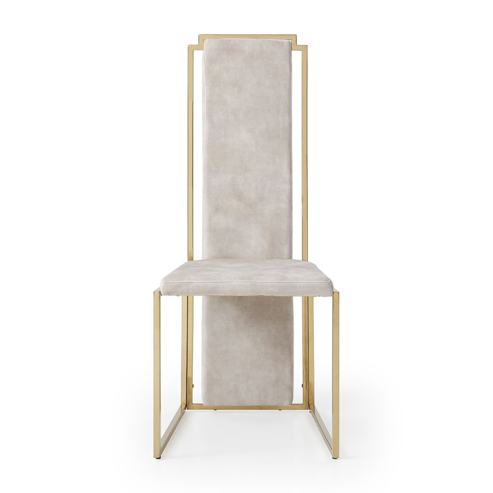 front Sumo Upholstered Beige Fabric Polished Stainless Steel Frame Dining Chair, goldstardining.com