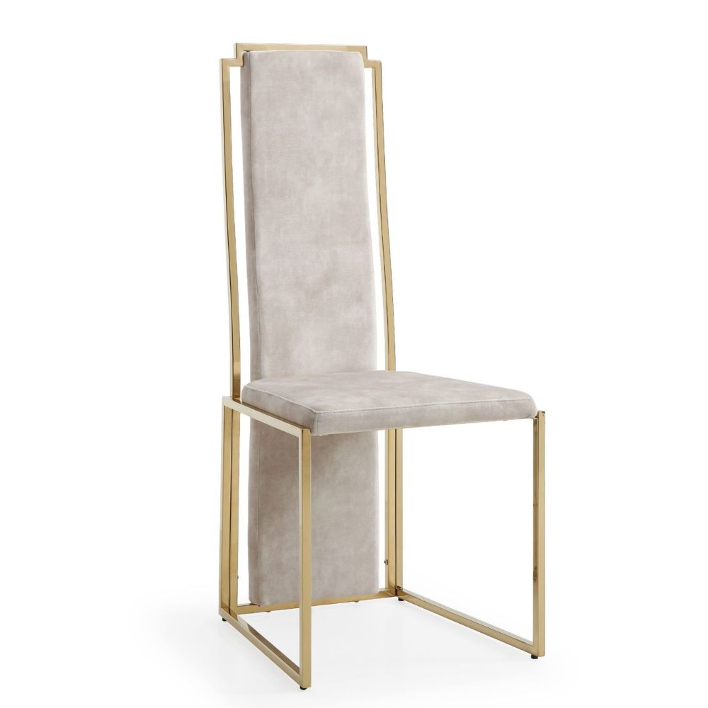 right Sumo Upholstered Beige Fabric Polished Stainless Steel Frame Dining Chair, goldstardining.com