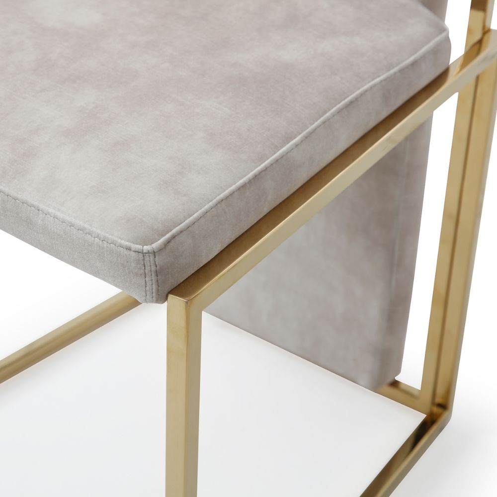 seat Sumo Upholstered Beige Fabric Polished Stainless Steel Frame Dining Chair, goldstardining.com