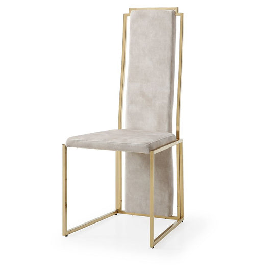 Sumo Upholstered Beige Fabric Polished Stainless Steel Frame Dining Chair. goldstardining.com