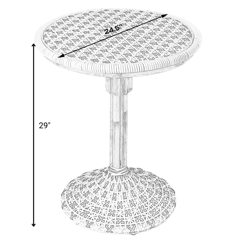 dimensions Tenor Rattan Bistro Table – White & Black Finish, goldstardining.com