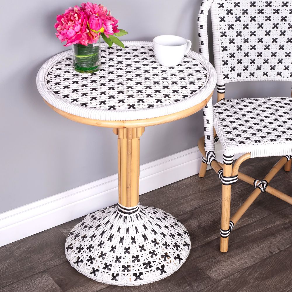 lifestyle Tenor Rattan Bistro Table – White & Black Finish, goldstardining.com
