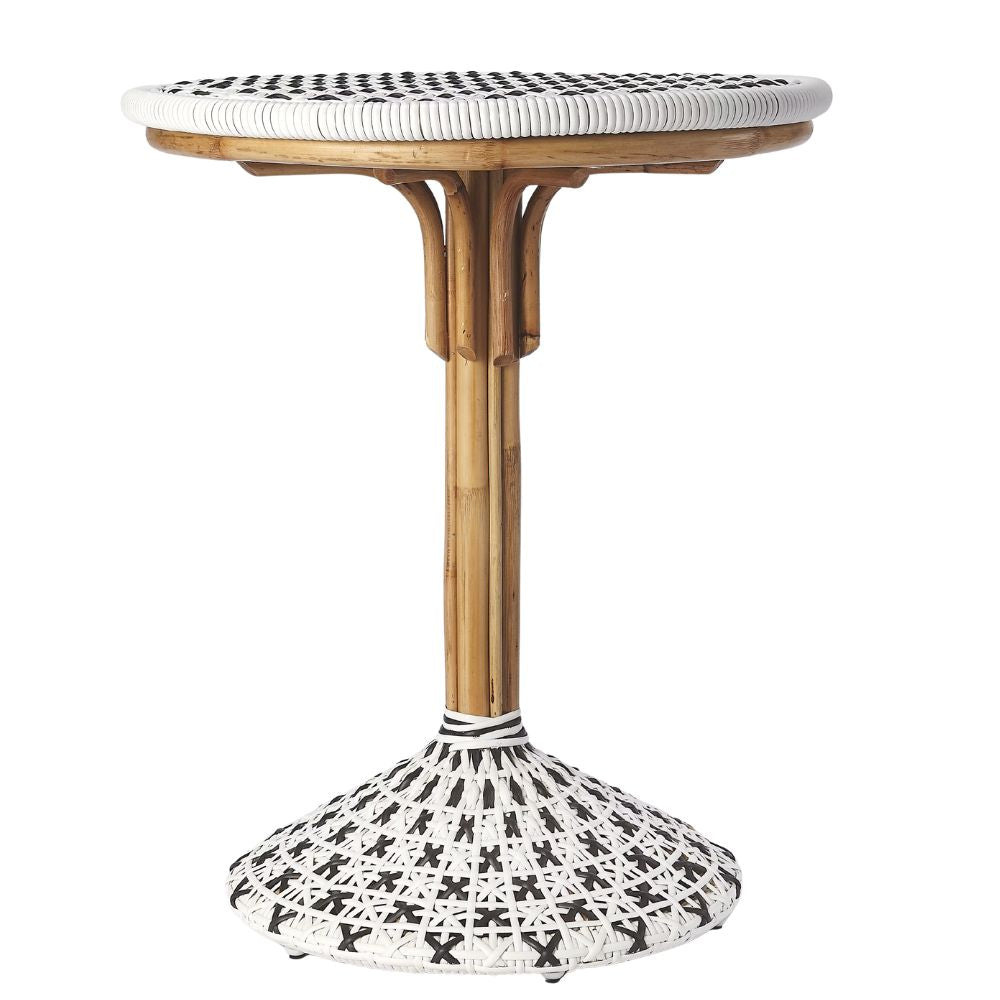 side Tenor Rattan Bistro Table – White & Black Finish, goldstardining.com