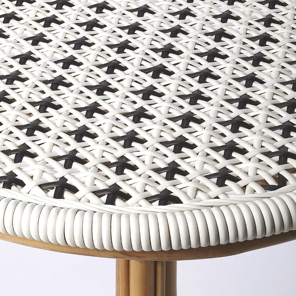 weave pattern Tenor Rattan Bistro Table – White & Black Finish, goldstardining.com