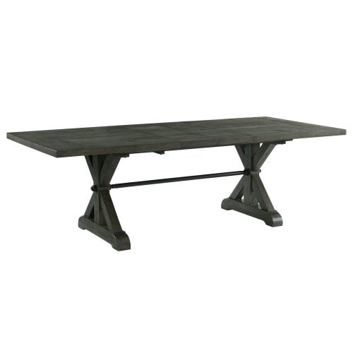 Sunset Trading Trestle 96" Rectangular Extension Pedestal Dining Table | Distressed Gray Wood ED-SK100