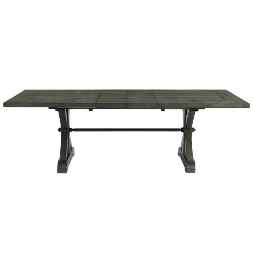 Sunset Trading Trestle 96" Rectangular Extension Pedestal Dining Table | Distressed Gray Wood ED-SK100